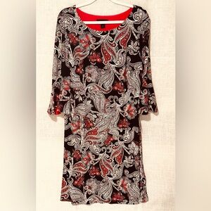 Liz Claiborne Dress Black and Red Paisley Long Sleeve NWT